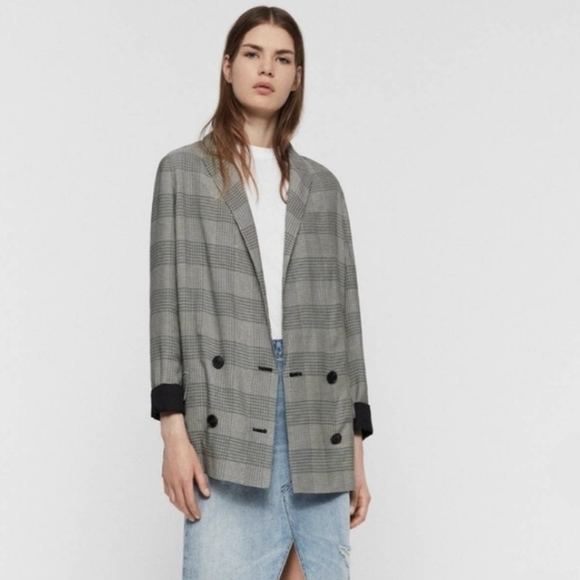 ALLSAINTS Womens Helei Sera Oversize Check Blazer SZ.6 - Picture 1 of 7